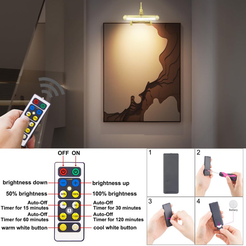 HONWELL Painting Lights Cordless, Dartboard Light with Remote, Rechargeable Picture Light, Picture Frame Lights with 3 Modes 28 LEDs Rotate Head, 360Â° Flexible Neck,Clip on Display Light for Artwork - Image 4